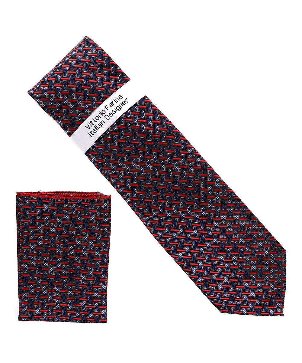 Vittorio Farina Men's Geometric Design Necktie &amp; Pocket Square