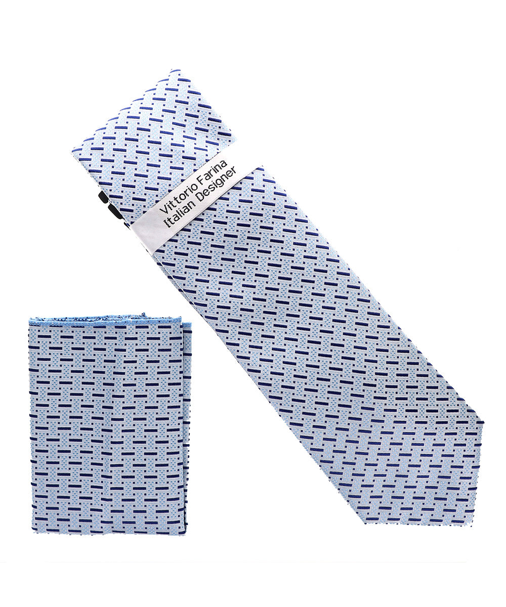 Vittorio Farina Men's Geometric Design Necktie &amp; Pocket Square