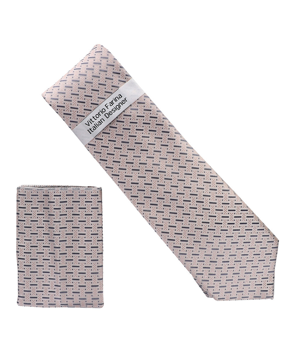 Vittorio Farina Men's Geometric Design Necktie &amp; Pocket Square