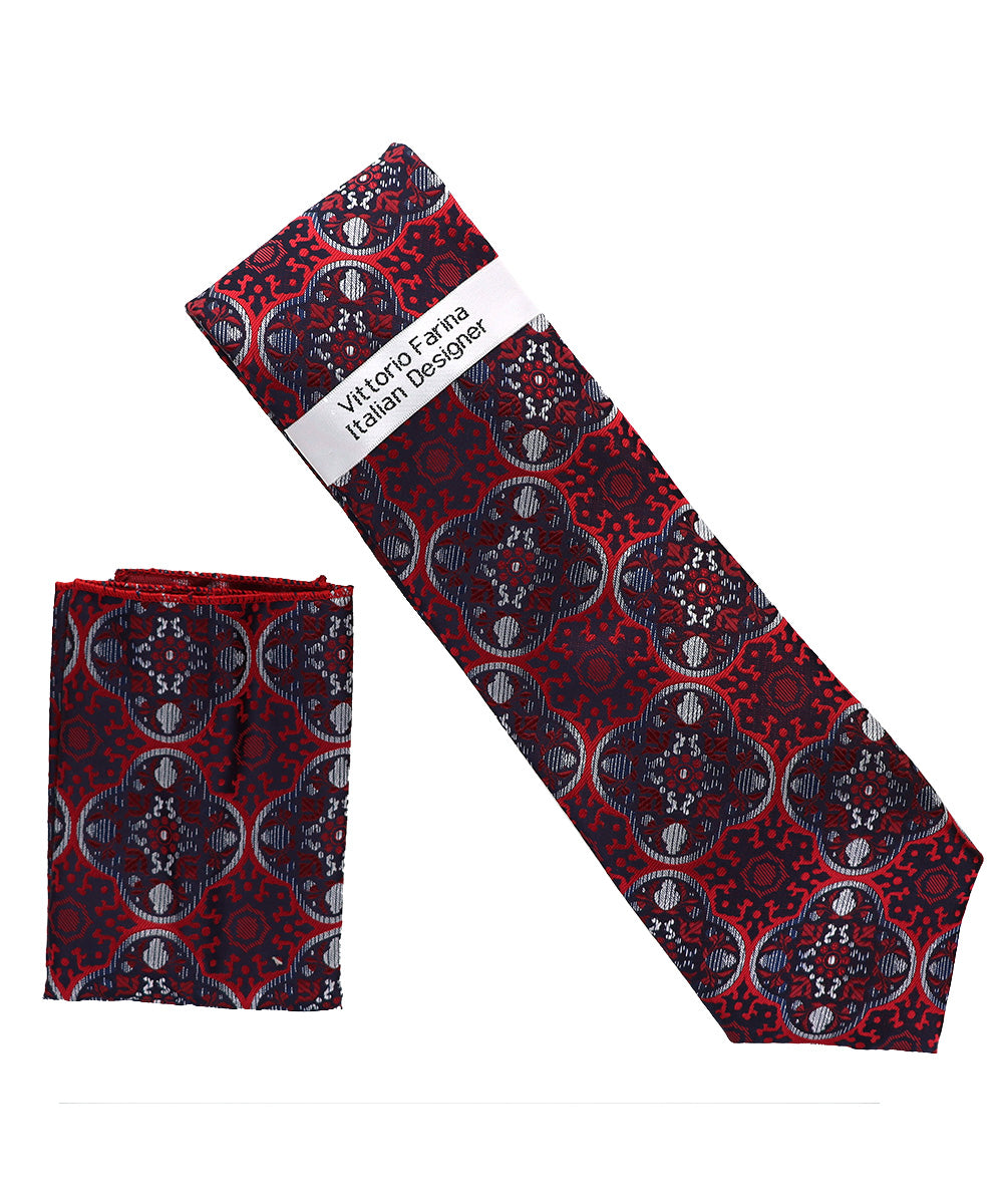 Vittorio Farina Men's Geometric Design Necktie &amp; Pocket Square