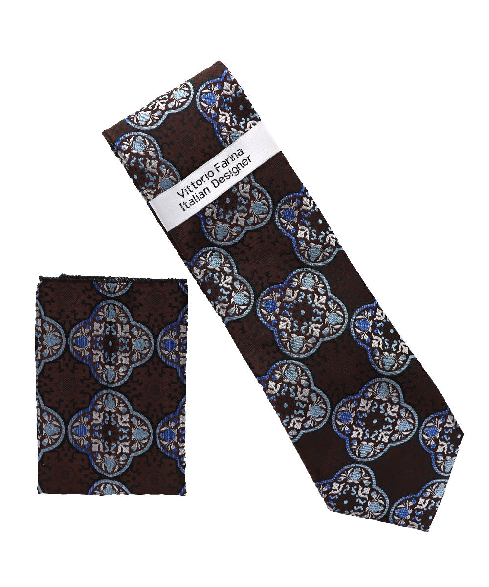 Vittorio Farina Men's Geometric Design Necktie &amp; Pocket Square