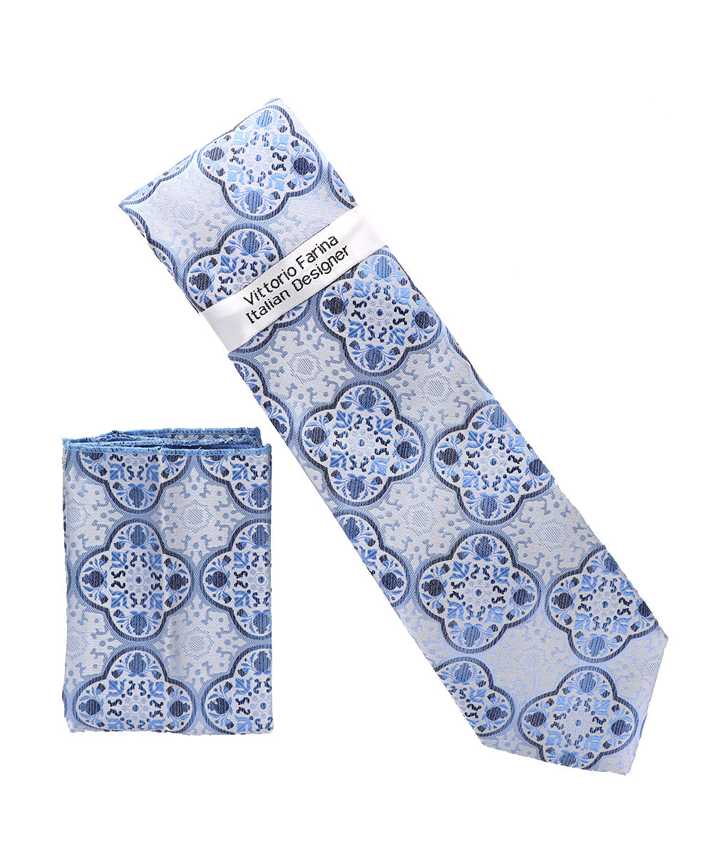 Vittorio Farina Men's Geometric Design Necktie &amp; Pocket Square