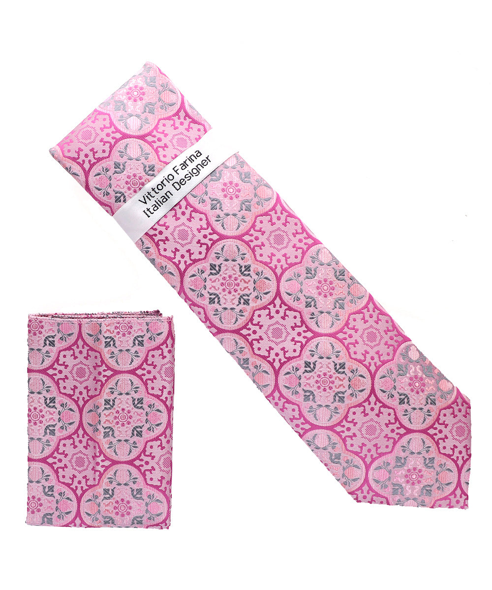 Vittorio Farina Men's Geometric Design Necktie &amp; Pocket Square
