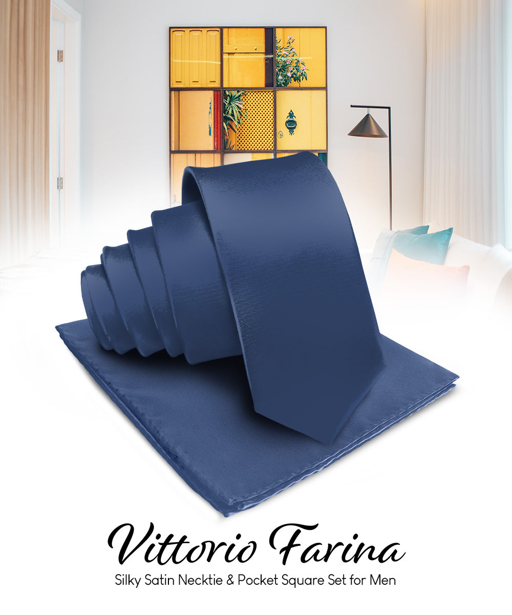 Vittorio Farina Men's Satin Necktie &amp; Pocket Square