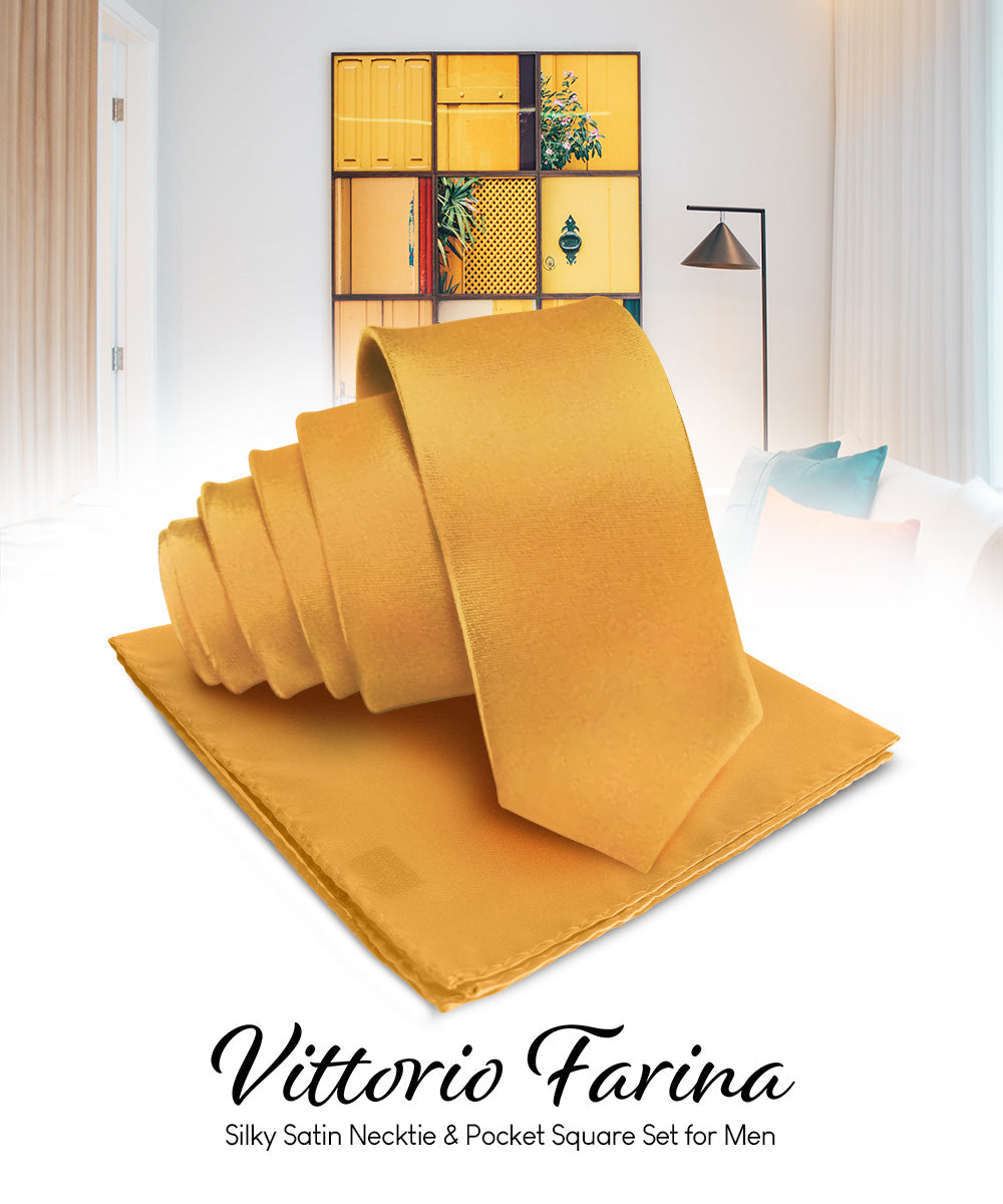 Vittorio Farina Men's Satin Necktie &amp; Pocket Square