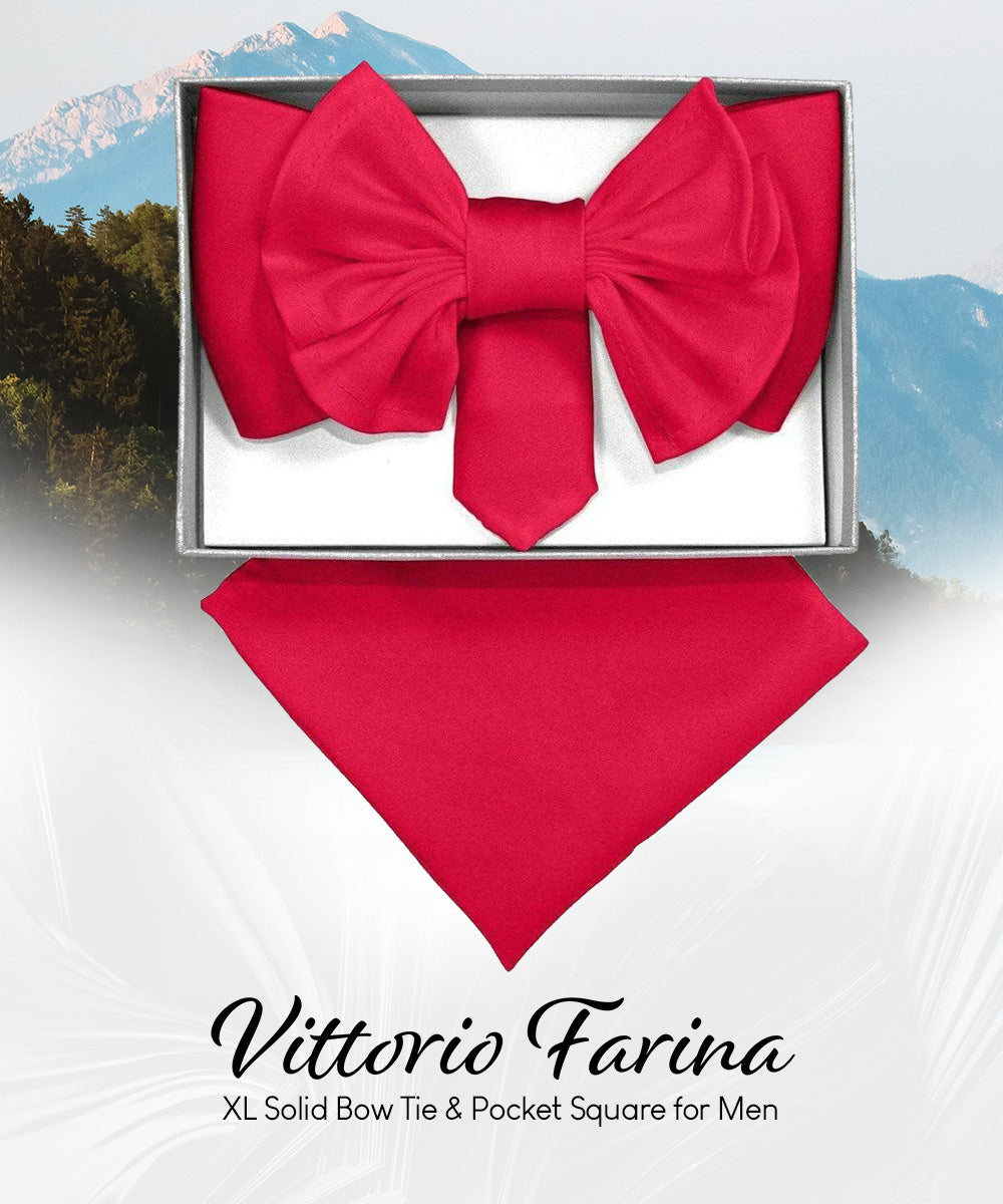 Vittorio Farina Men's XL Solid Satin Bow Tie &amp; Pocket Square in Gift Box