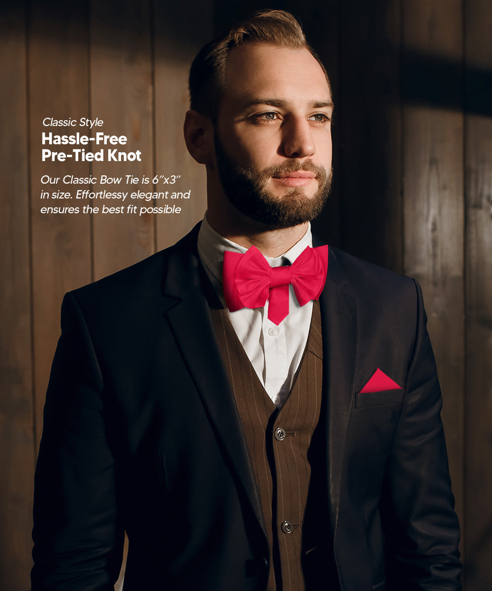 Vittorio Farina Men's XL Solid Satin Bow Tie &amp; Pocket Square in Gift Box