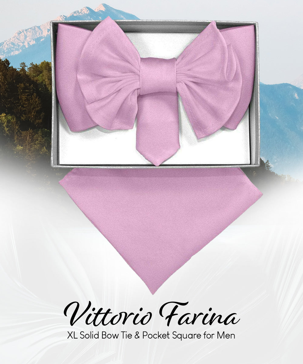 Vittorio Farina Men's XL Solid Satin Bow Tie &amp; Pocket Square in Gift Box