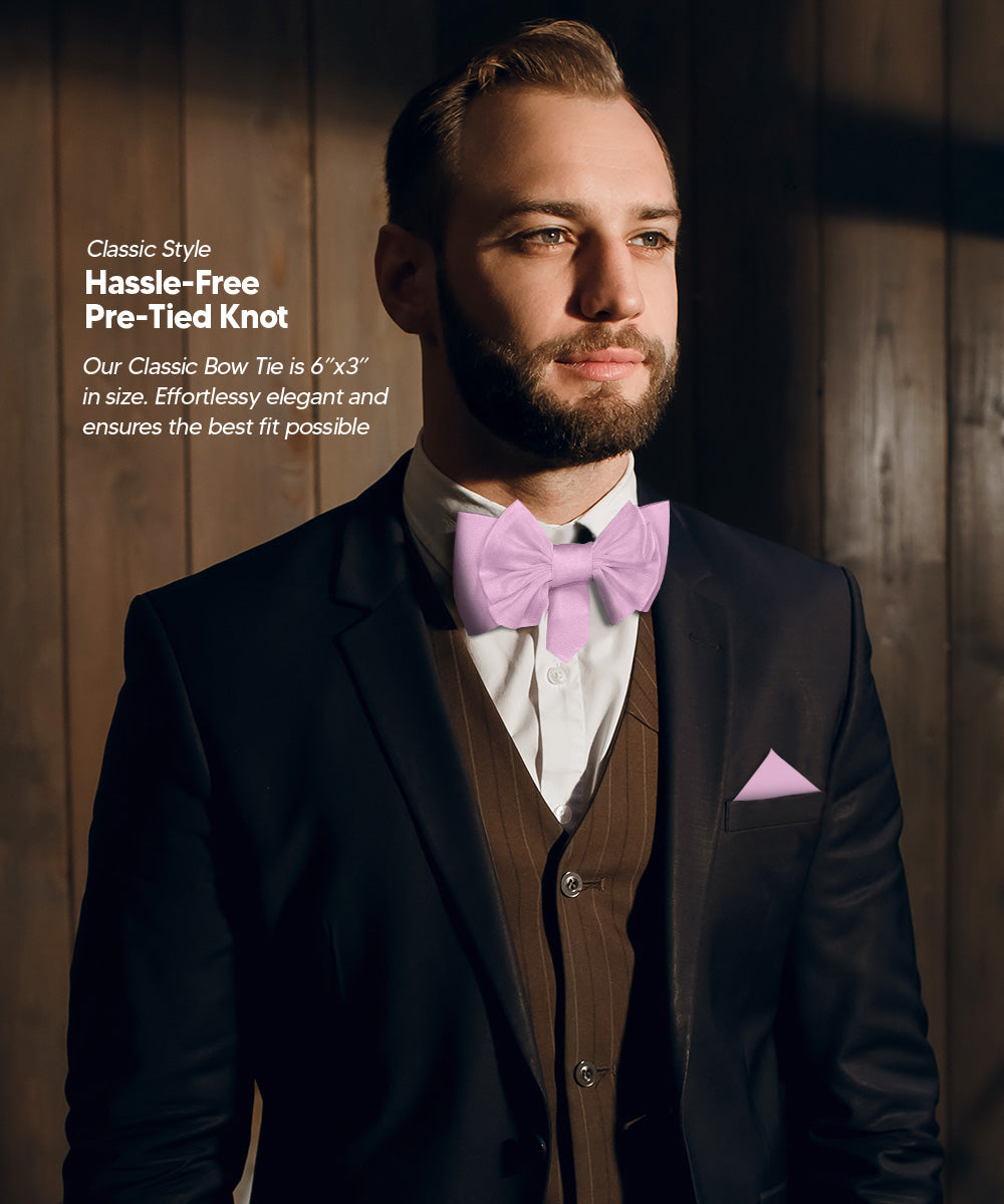 Vittorio Farina Men's XL Solid Satin Bow Tie &amp; Pocket Square in Gift Box