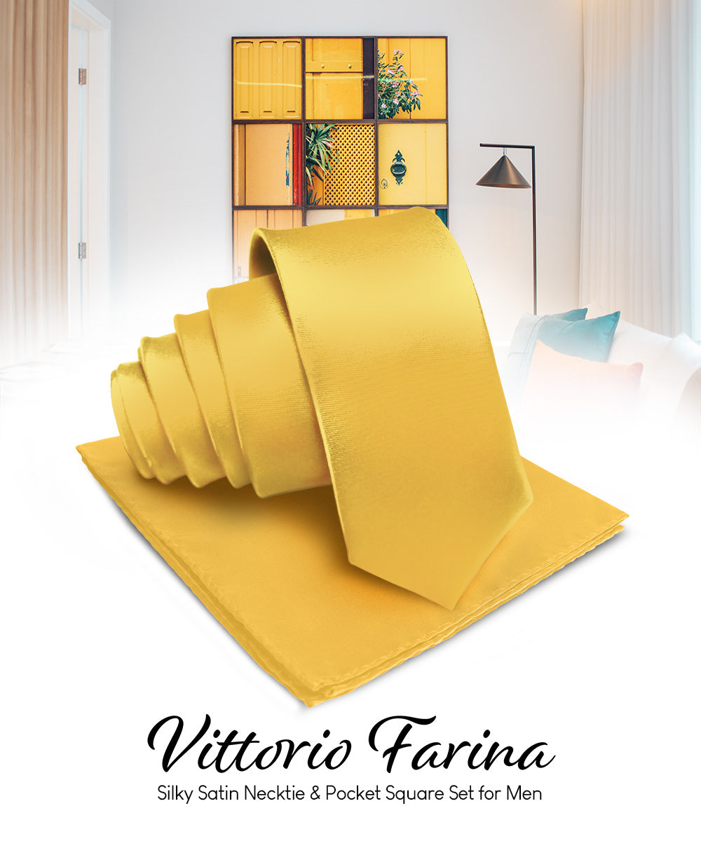 Vittorio Farina Men's Satin Necktie &amp; Pocket Square