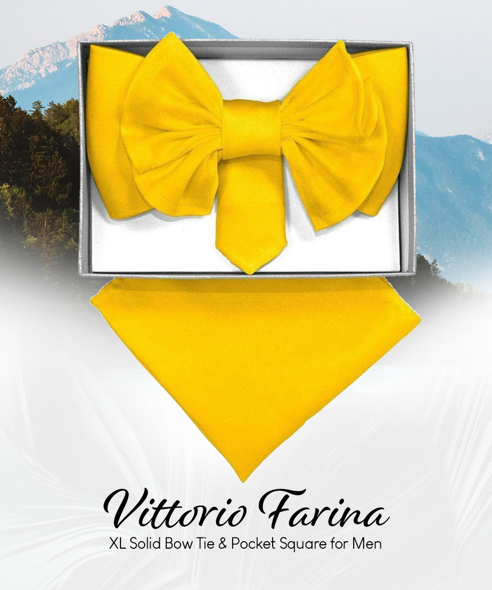 Vittorio Farina Men's XL Solid Satin Bow Tie &amp; Pocket Square in Gift Box