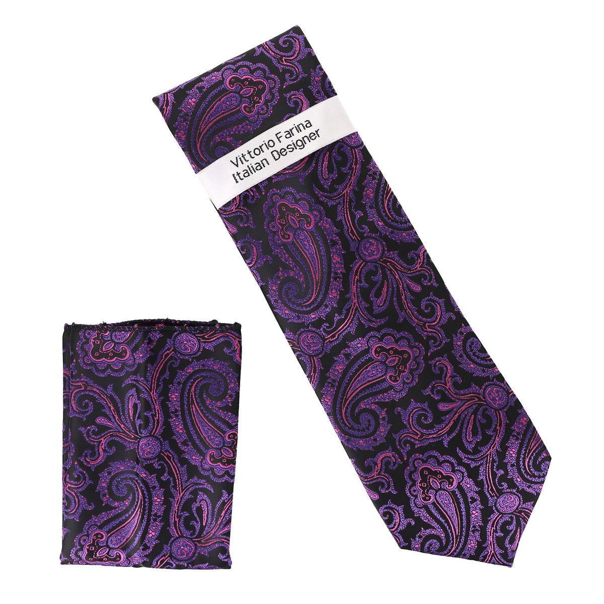Vittorio Farina Men's Paisley Design Necktie &amp; Pocket Square