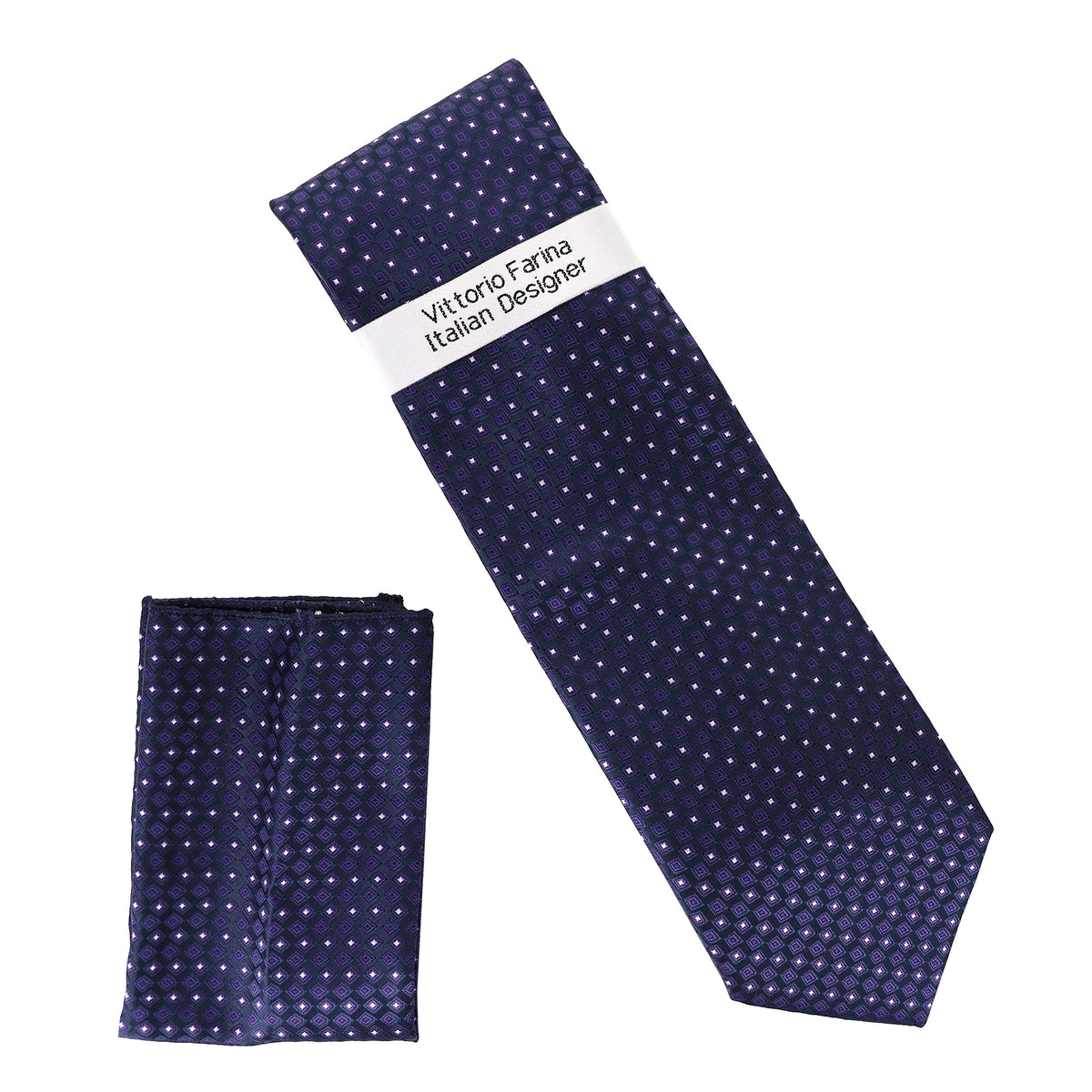 Vittorio Farina Men's Geometric Design Necktie &amp; Pocket Square