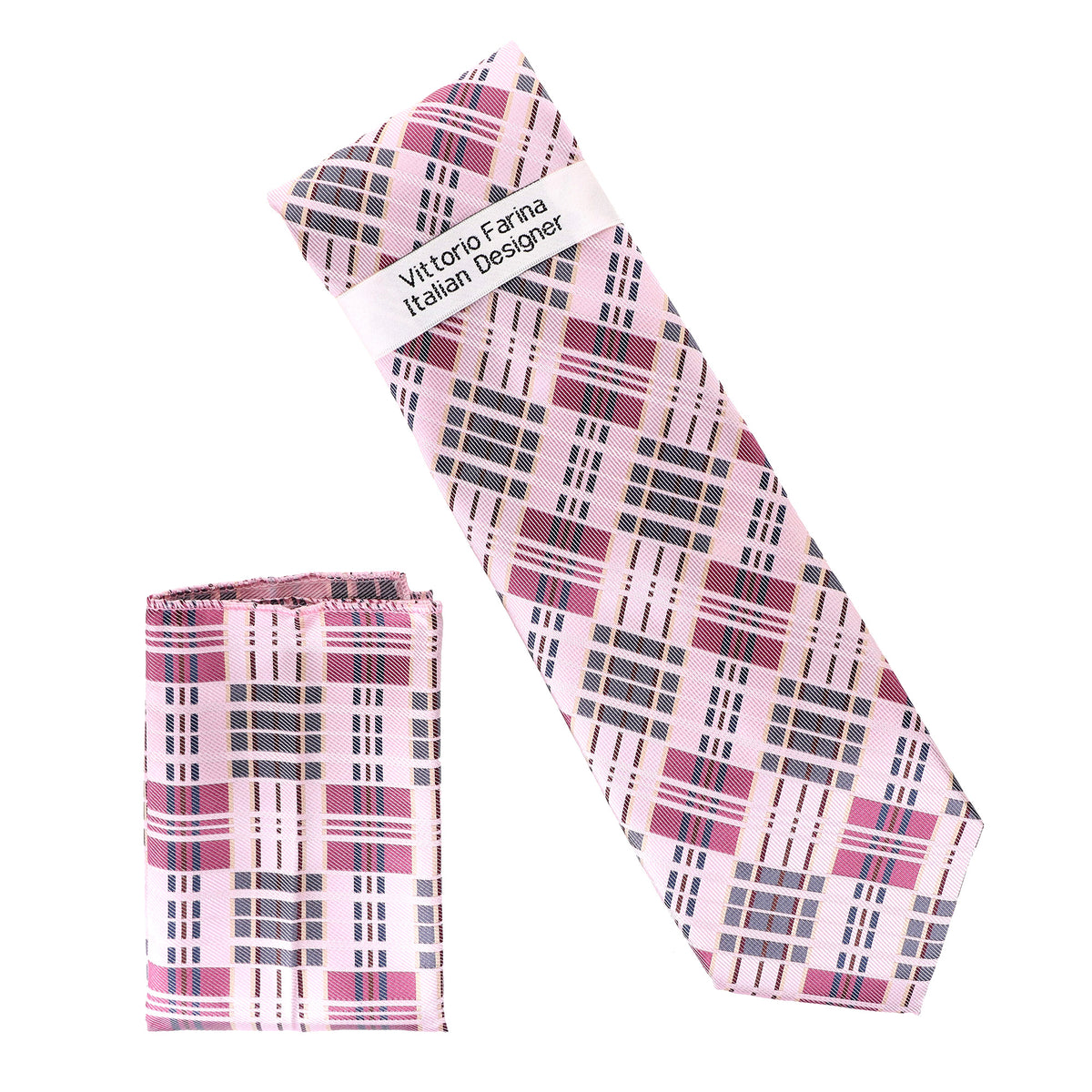 Vittorio Farina Men's Geometric Design Necktie &amp; Pocket Square