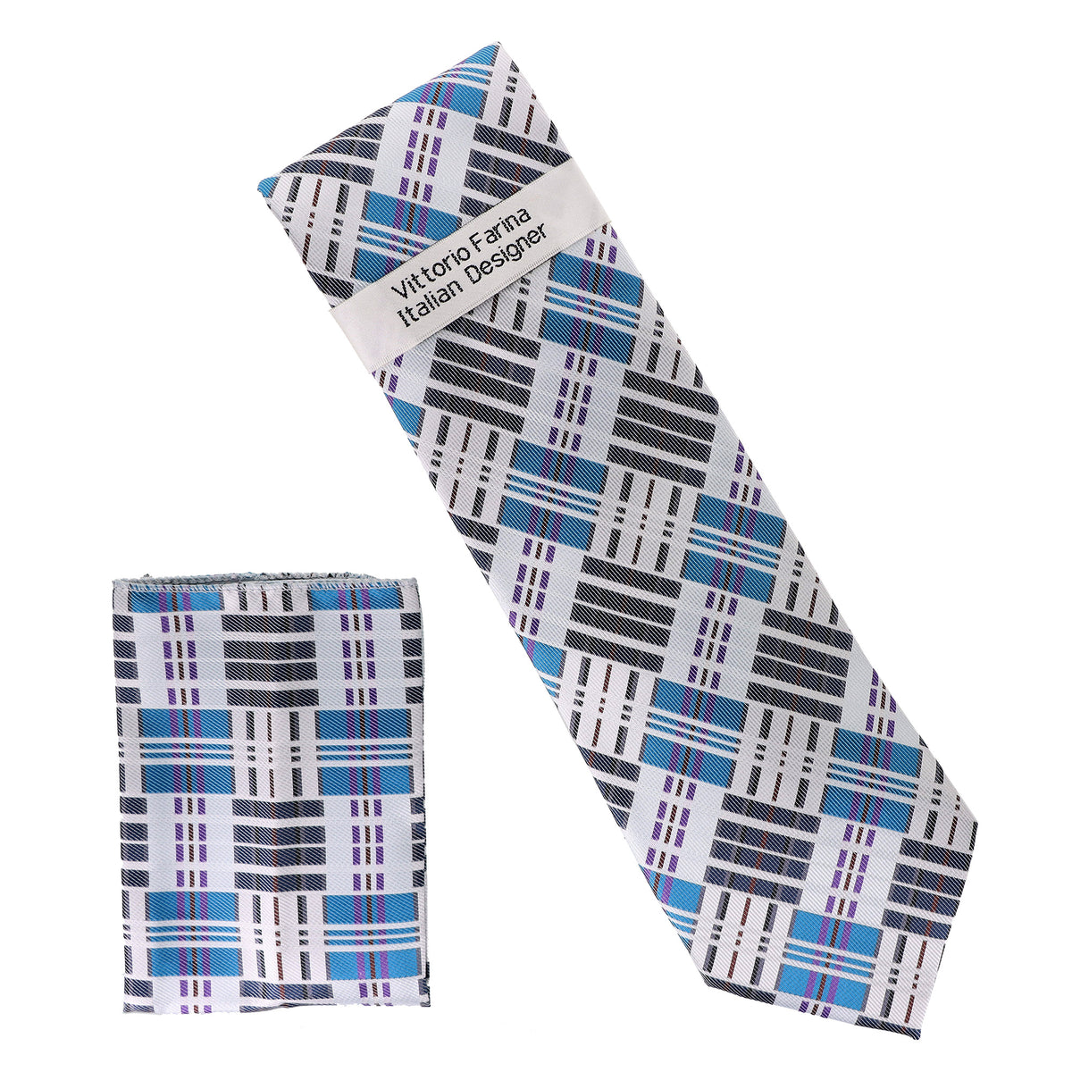 Vittorio Farina Men's Geometric Design Necktie &amp; Pocket Square