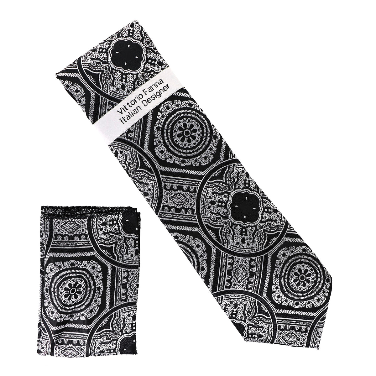 Vittorio Farina Men's Geometric Design Necktie &amp; Pocket Square