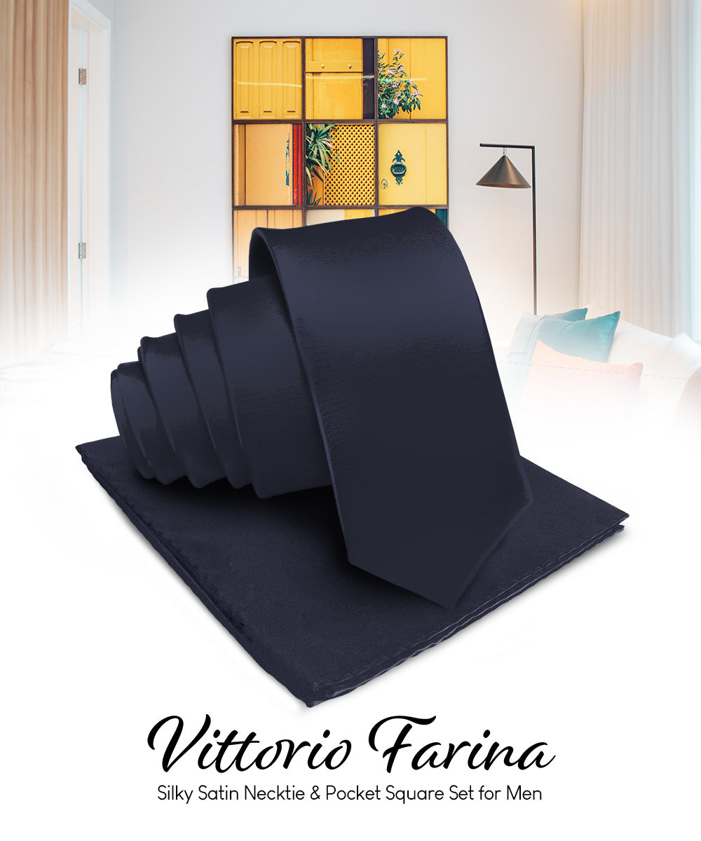 Vittorio Farina Men's Satin Necktie &amp; Pocket Square