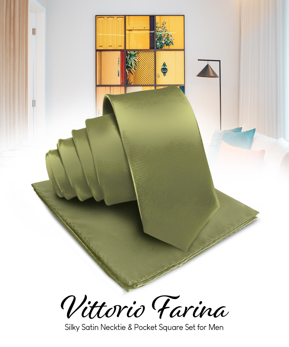 Vittorio Farina Men's Satin Necktie &amp; Pocket Square
