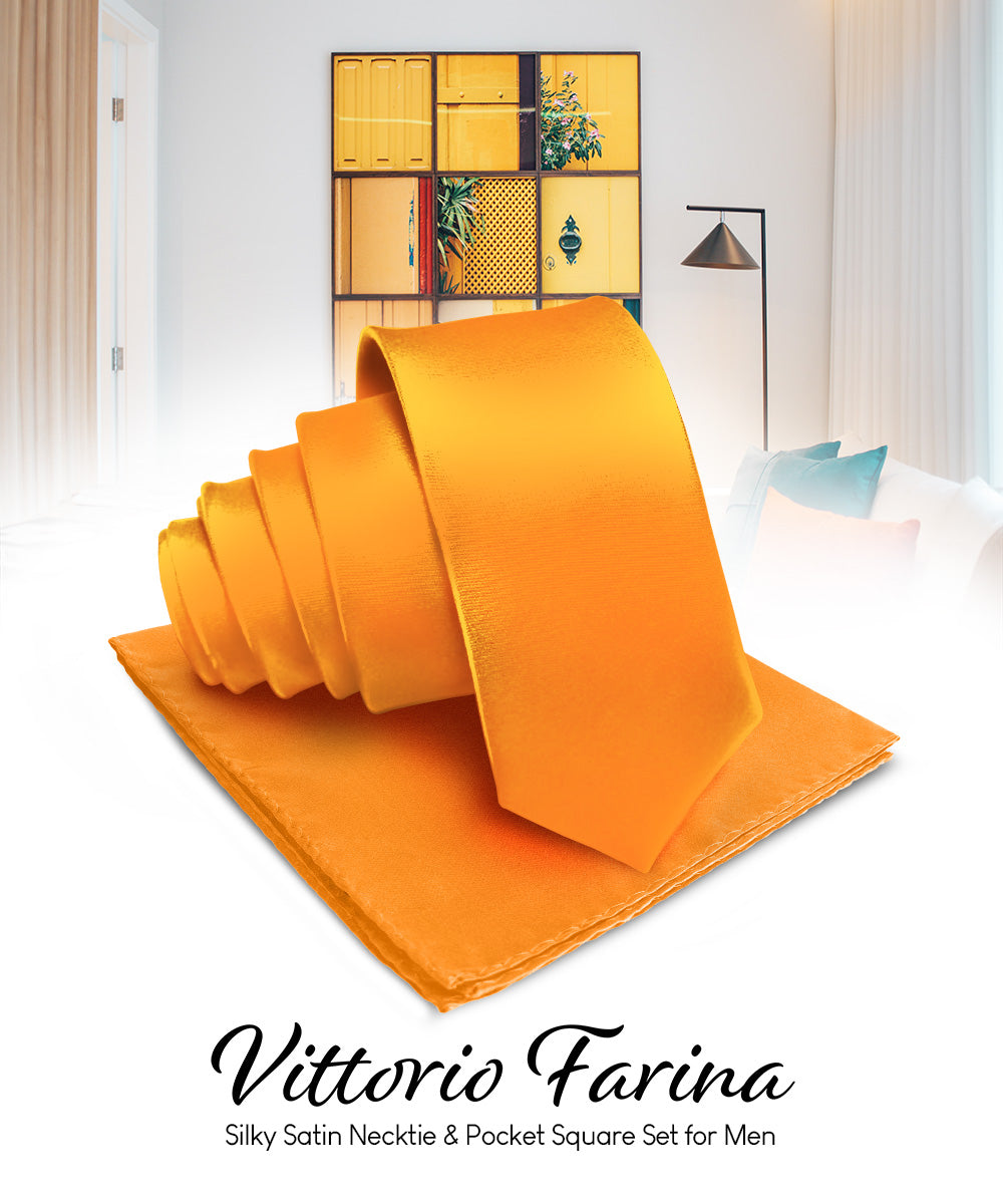 Vittorio Farina Men's Satin Necktie &amp; Pocket Square