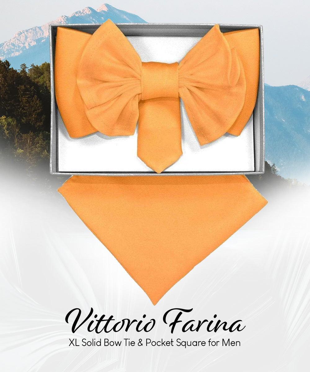 Vittorio Farina Men's XL Solid Satin Bow Tie &amp; Pocket Square in Gift Box