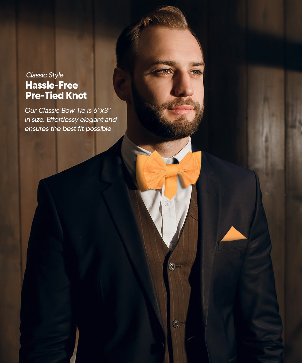 Vittorio Farina Men's XL Solid Satin Bow Tie &amp; Pocket Square in Gift Box