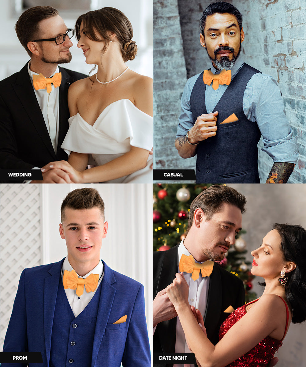 Vittorio Farina Men's XL Solid Satin Bow Tie &amp; Pocket Square in Gift Box