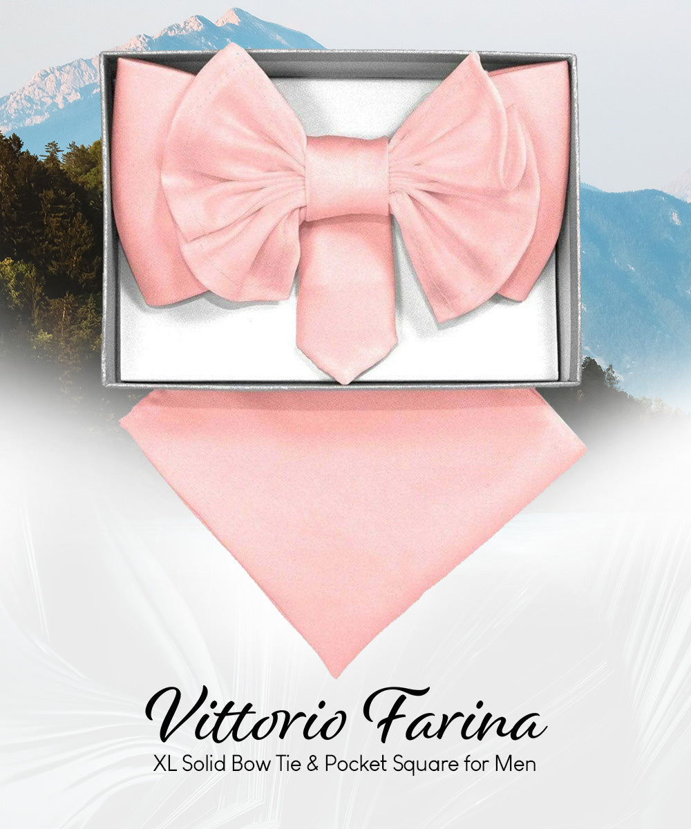Vittorio Farina Men's XL Solid Satin Bow Tie &amp; Pocket Square in Gift Box