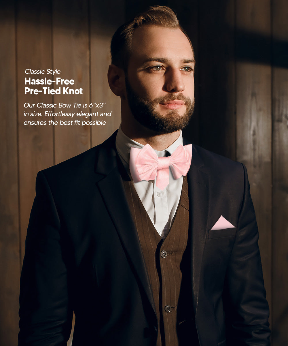 Vittorio Farina Men's XL Solid Satin Bow Tie &amp; Pocket Square in Gift Box