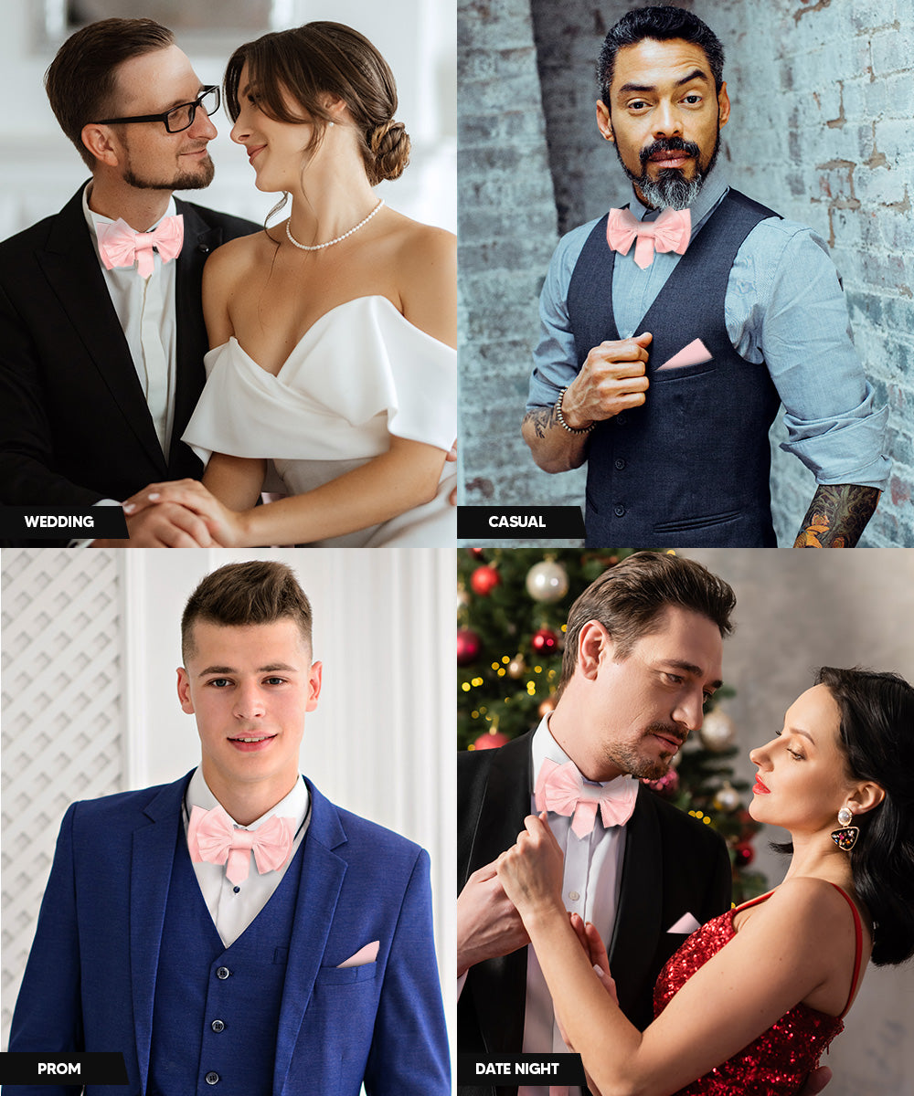 Vittorio Farina Men's XL Solid Satin Bow Tie &amp; Pocket Square in Gift Box