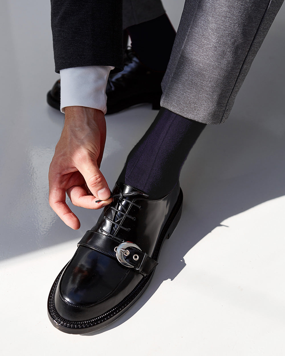 Vittorio Farina Men's Ribbed Shear Nylon Over The Calf Dress Socks