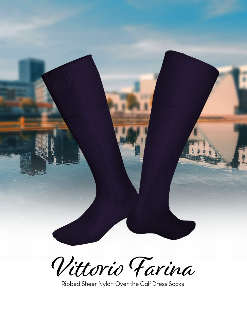 Vittorio Farina Men's Ribbed Shear Nylon Over The Calf Dress Socks