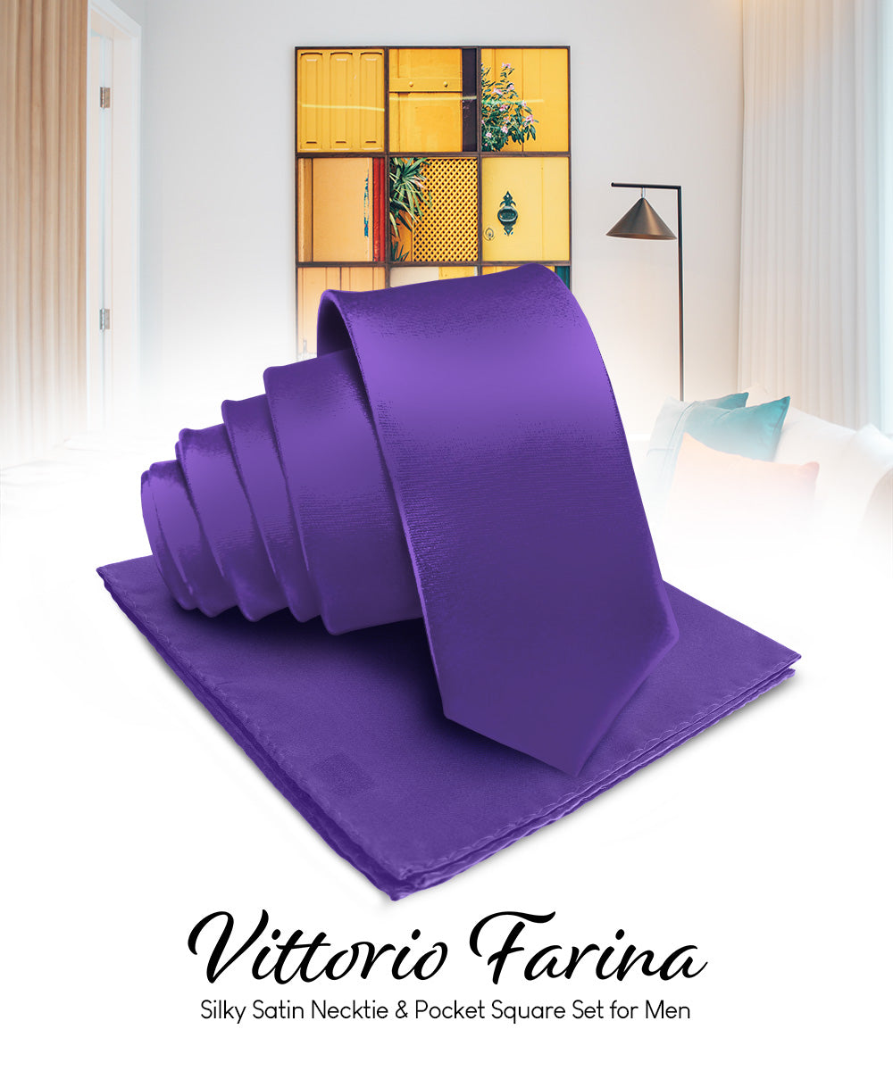 Vittorio Farina Men's Satin Necktie &amp; Pocket Square