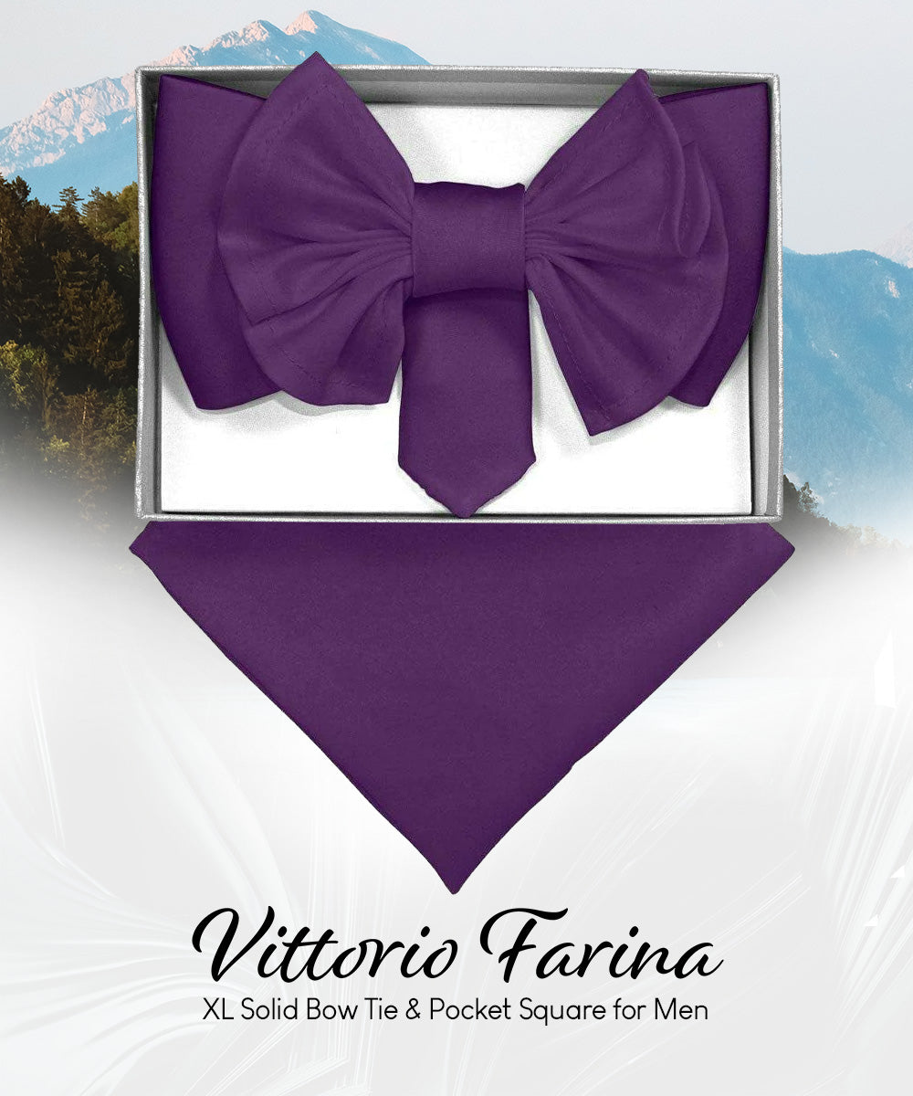 Vittorio Farina Men's XL Solid Satin Bow Tie &amp; Pocket Square in Gift Box