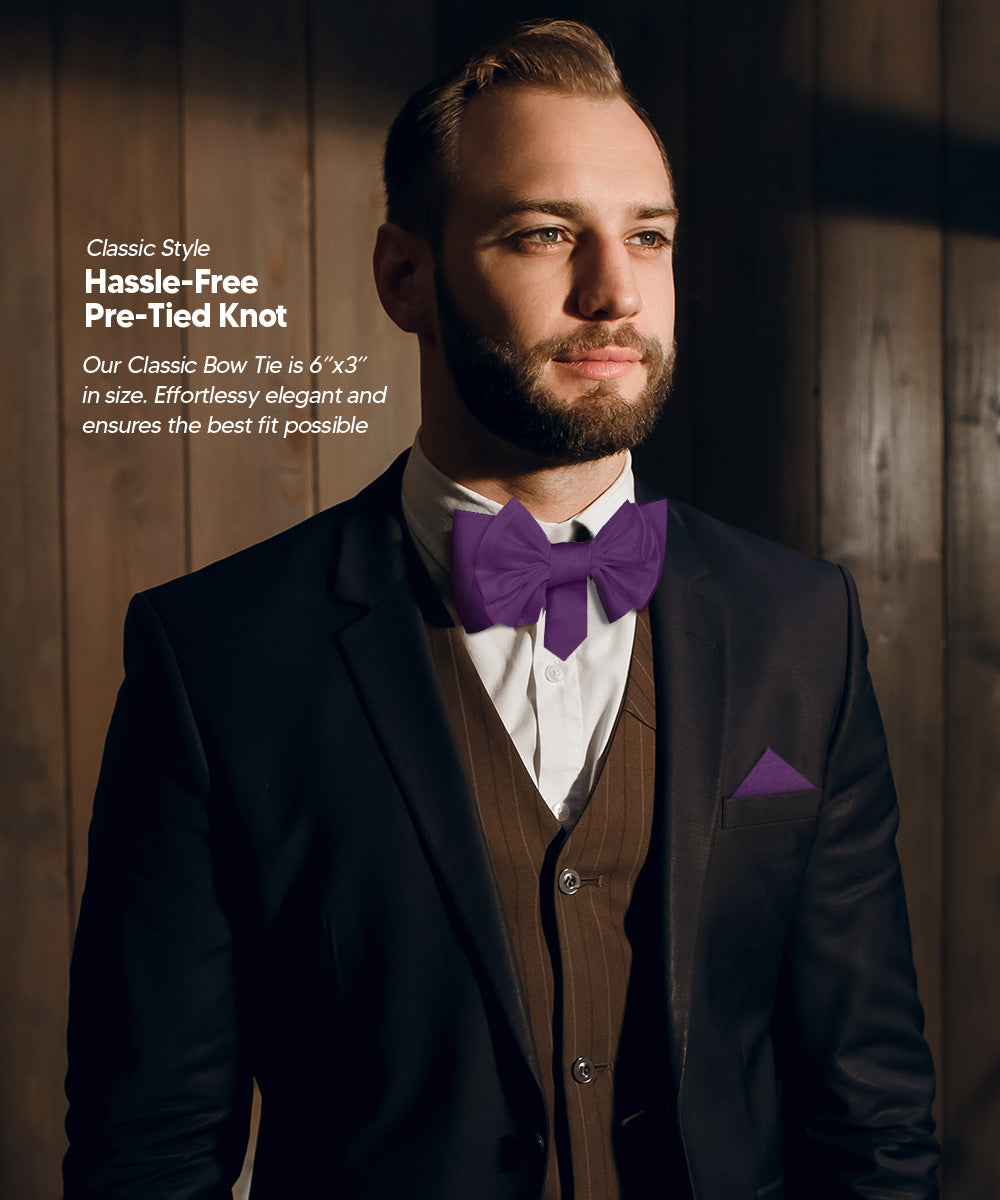 Vittorio Farina Men's XL Solid Satin Bow Tie &amp; Pocket Square in Gift Box