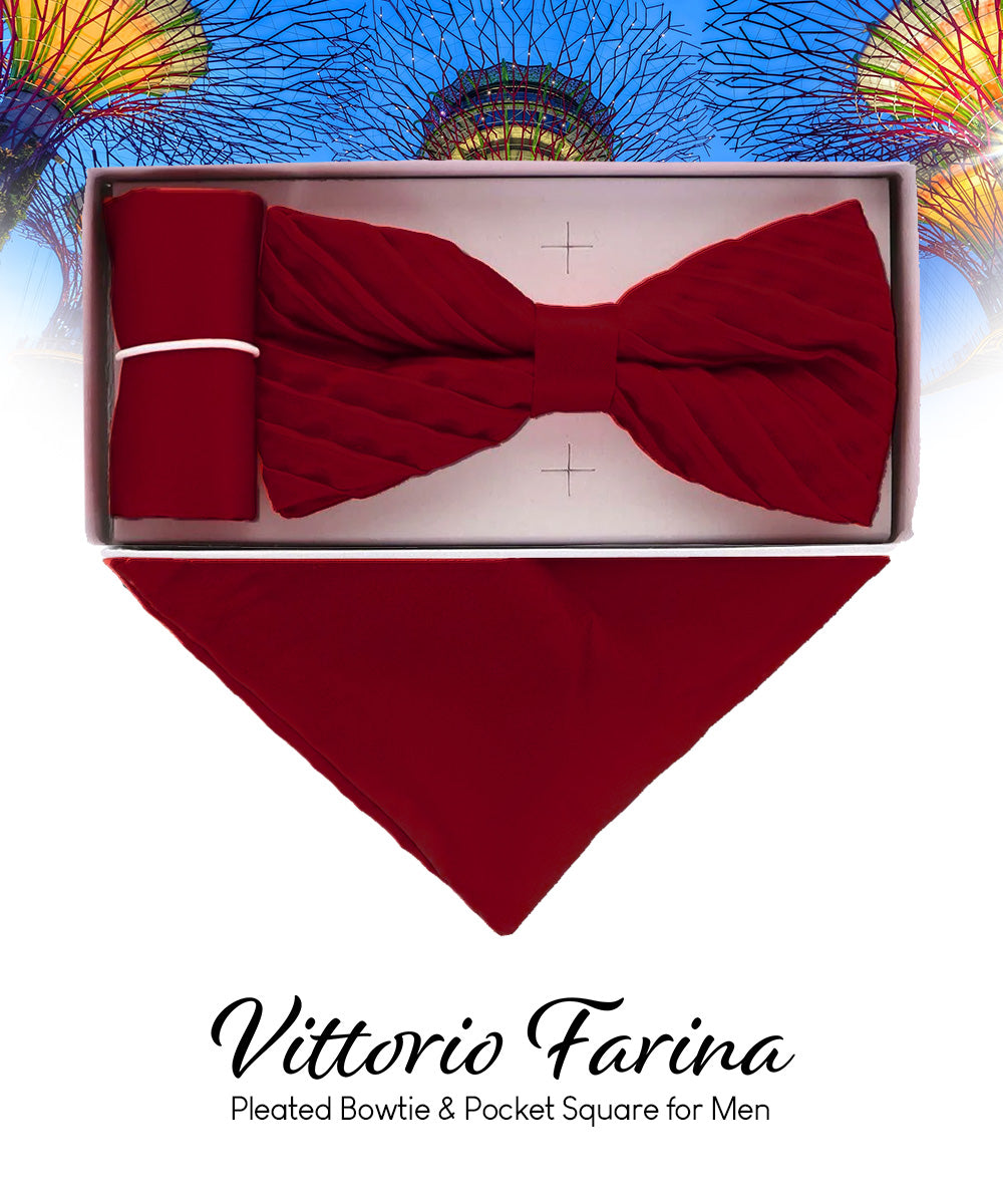 Vittorio Farina Pleated Bow Tie &amp; Pocket Square - rbh - 04 - Classy Cufflinks
