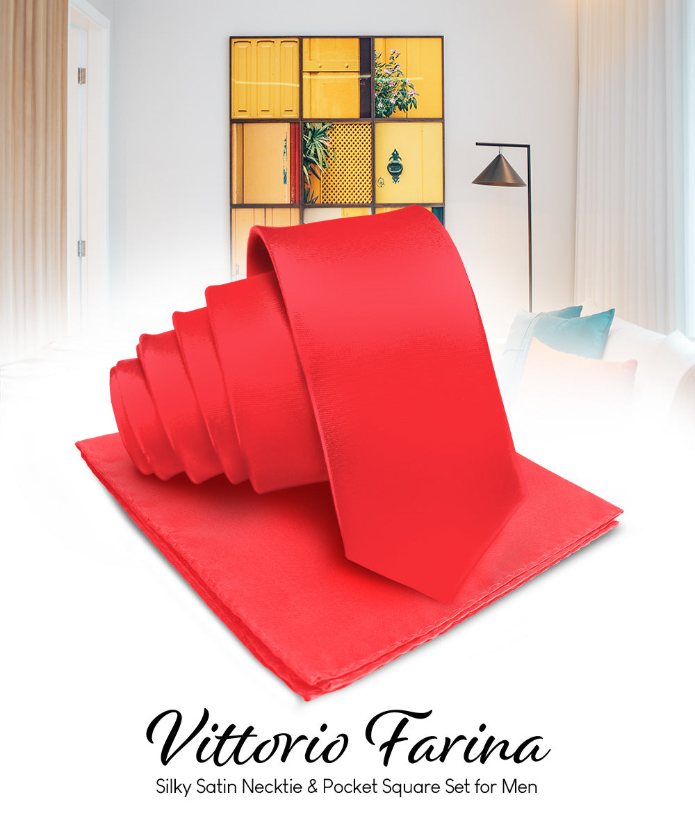 Vittorio Farina Men's Satin Necktie &amp; Pocket Square