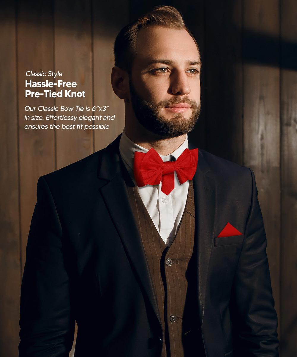 Vittorio Farina Men's XL Solid Satin Bow Tie &amp; Pocket Square in Gift Box