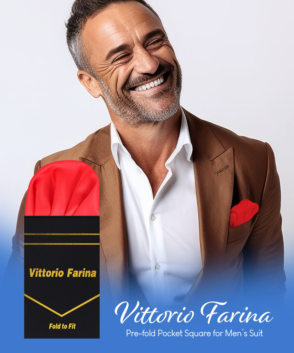 Vittorio Farina Men's Pre - Folded Pocket Square: Puff - PS - PREFOLD - PUFF_RED - Classy Cufflinks