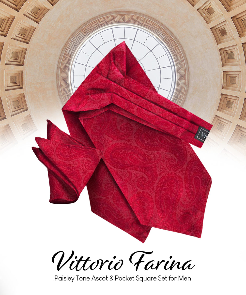 Vittorio Farina Men's Woven Paisley Ascot &amp; Pocket Square