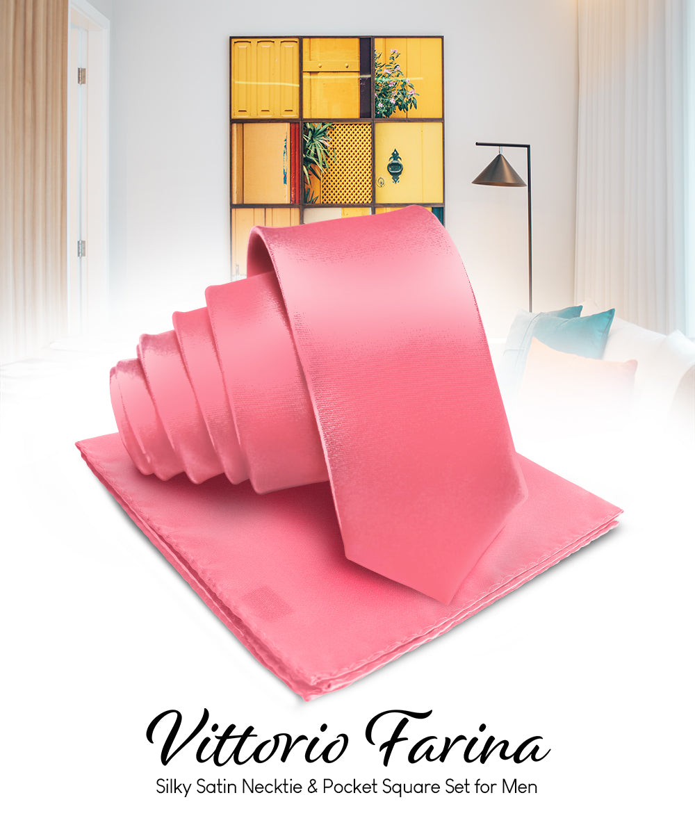 Vittorio Farina Men's Satin Necktie &amp; Pocket Square