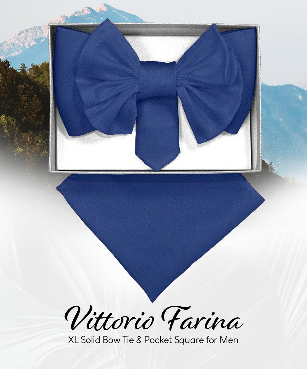 Vittorio Farina Men's XL Solid Satin Bow Tie &amp; Pocket Square in Gift Box