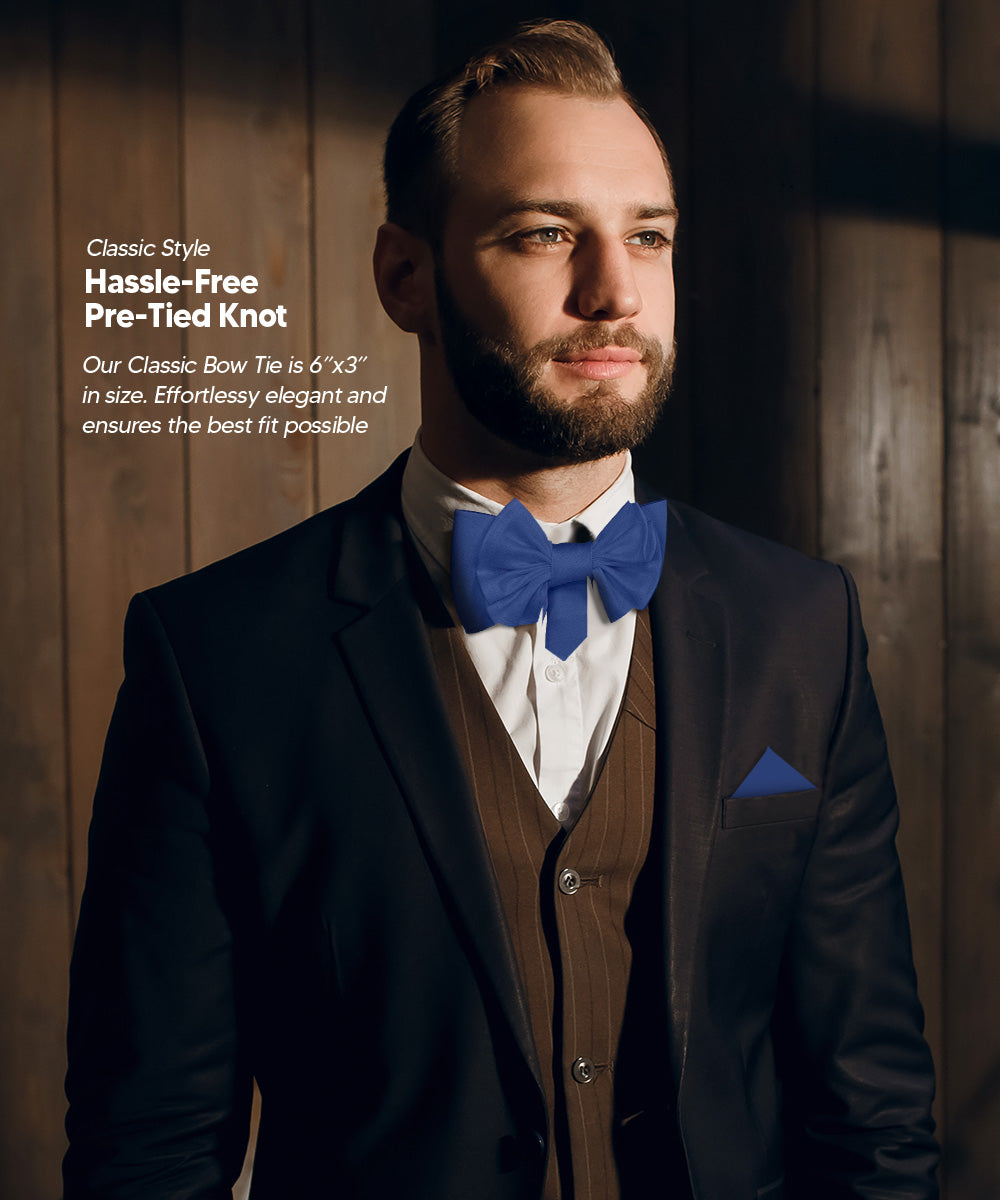 Vittorio Farina Men's XL Solid Satin Bow Tie &amp; Pocket Square in Gift Box