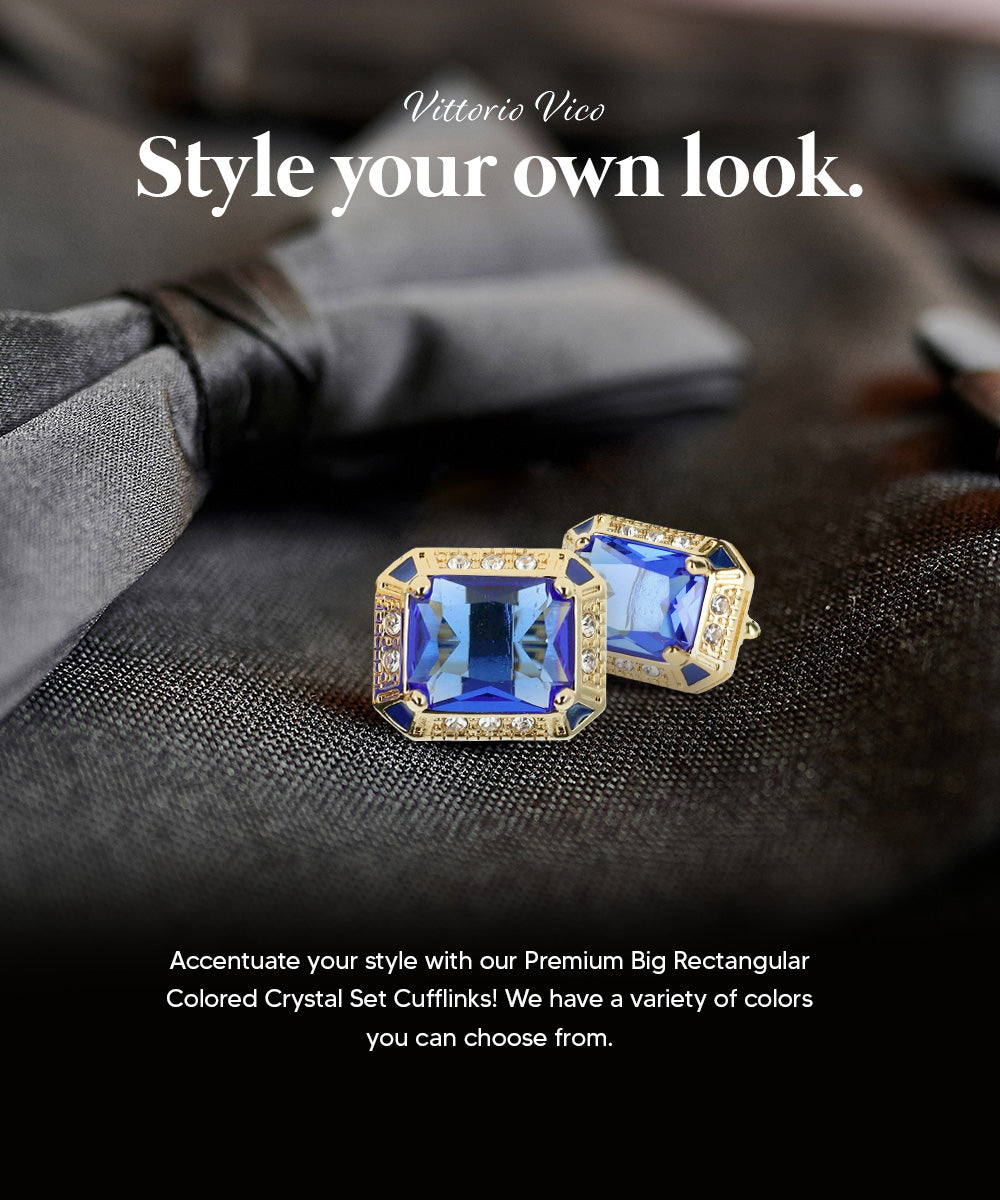 Vittorio Vico Large Big Rectangular Crystal Colorstone Cufflinks: CL73XX Series
