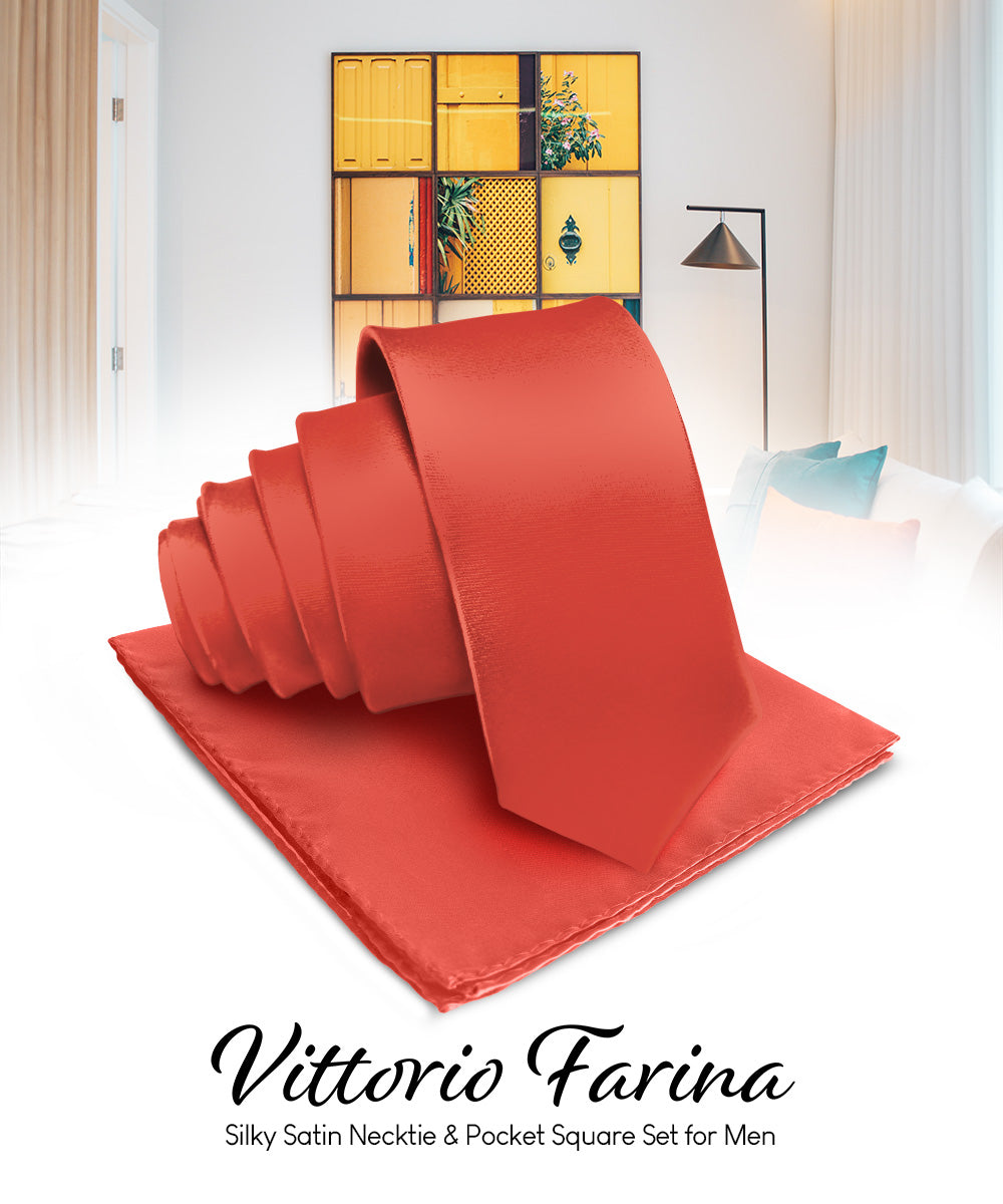 Vittorio Farina Men's Satin Necktie &amp; Pocket Square