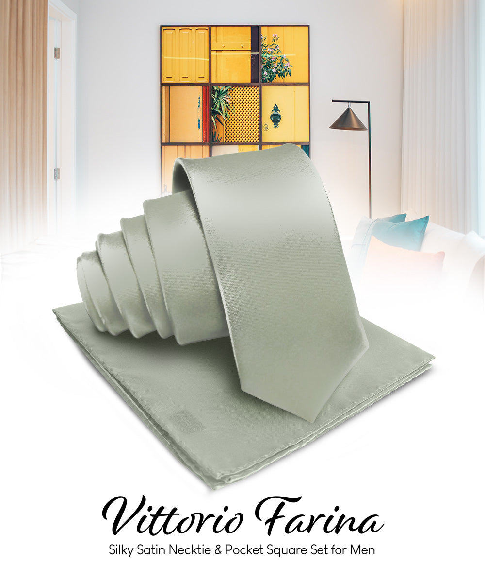 Vittorio Farina Men's Satin Necktie &amp; Pocket Square