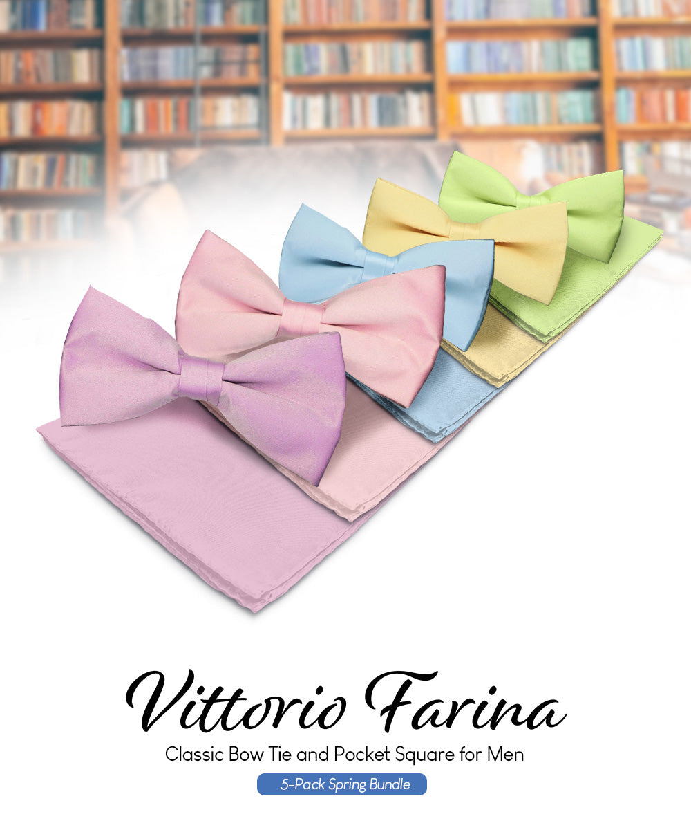 Vittorio Farina Classic Bow Tie &amp; Pocket Square Multipacks - BH - SOLID - 5_SPRING1 - Classy Cufflinks