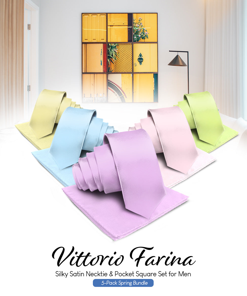 Vittorio Farina Solid Satin Necktie &amp; Pocket Square Multipacks - NH - SOLID - 5_SPRING1 - Classy Cufflinks