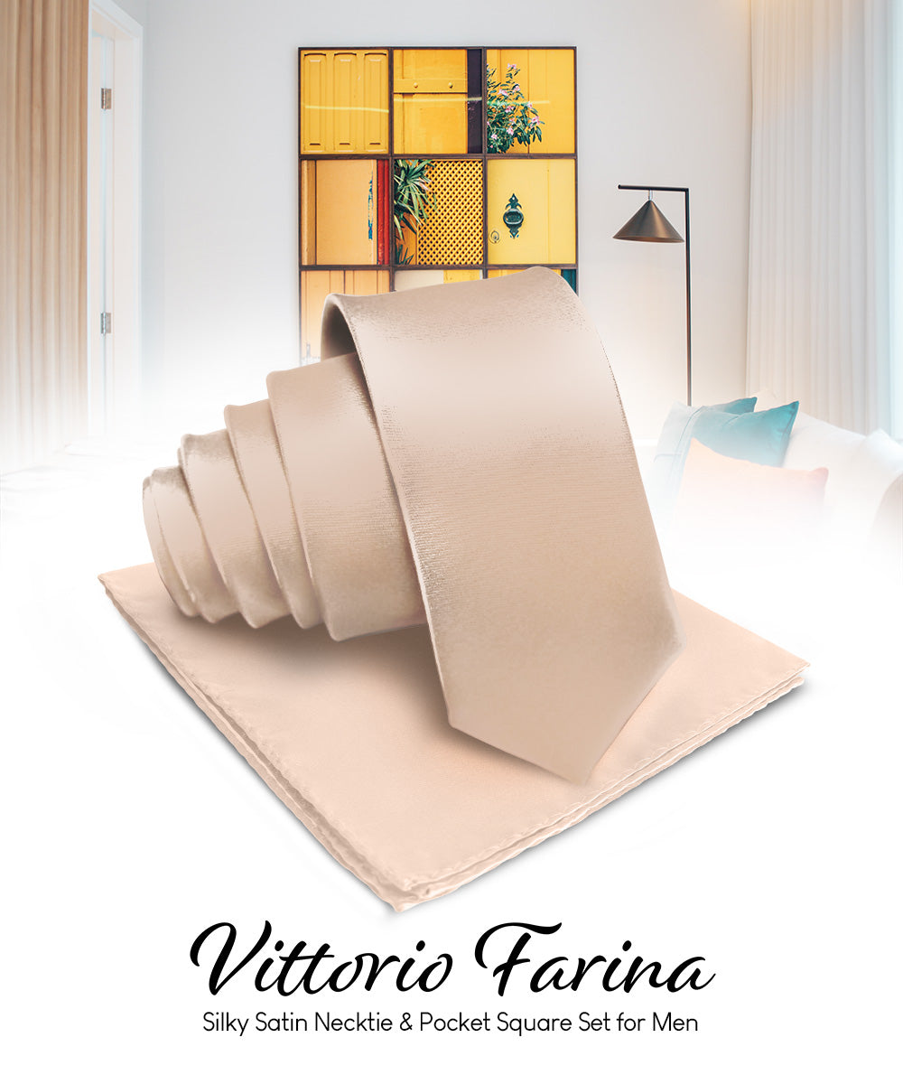 Vittorio Farina Men's Satin Necktie &amp; Pocket Square