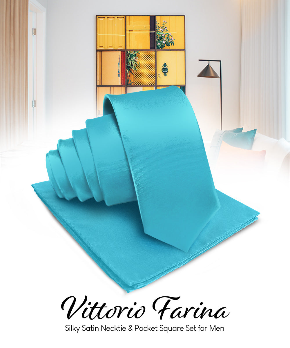 Vittorio Farina Men's Satin Necktie &amp; Pocket Square