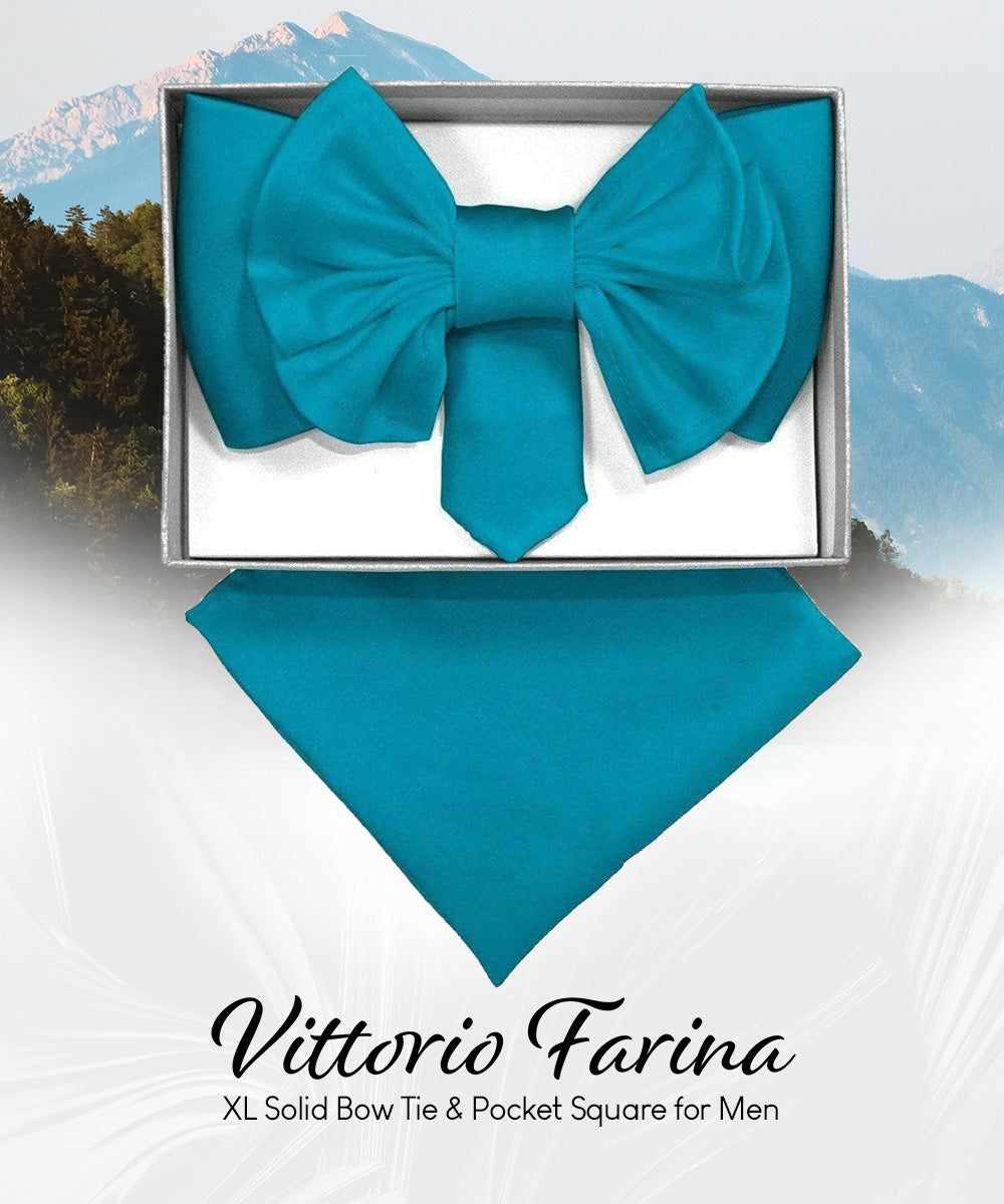 Vittorio Farina Men's XL Solid Satin Bow Tie &amp; Pocket Square in Gift Box